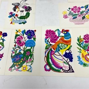 Vintage Yuxian Paper Cuts Postcard Set (10) Colorful Art